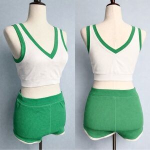 Retro Offline by Aerie shorts set, cute athletic wear, Kelly green / white- M